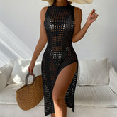 High Split Sleeveless Brazilian Beach Crochet Knit Cover Up Midi Dress